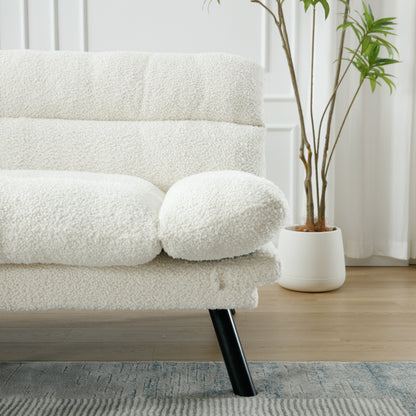 70.08 Teddy Fabric 2-Seater Loveseat Sofa with Thick Cushions, Metal Legs, and 600LB Weight Capacity