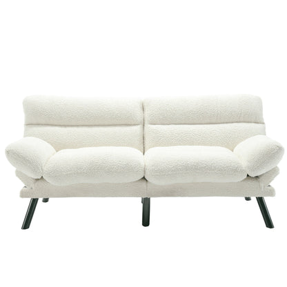 70.08 Teddy Fabric 2-Seater Loveseat Sofa with Thick Cushions, Metal Legs, and 600LB Weight Capacity