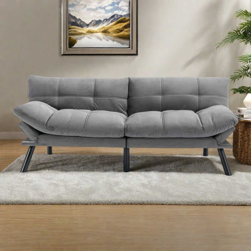 70.87 Leather-Feel Convertible Sofa Bed with Adjustable Backrest