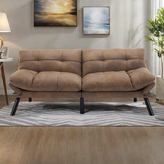 70.87 Leather-Feel Convertible Sofa Bed with Adjustable Backrest