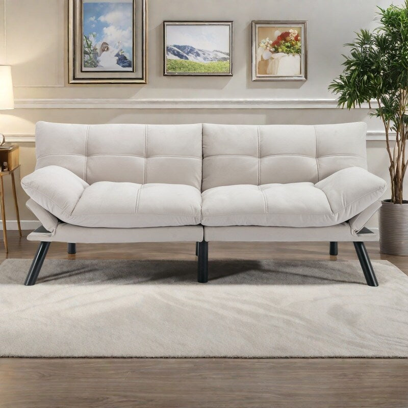70.87 Leather-Feel Convertible Sofa Bed with Adjustable Backrest