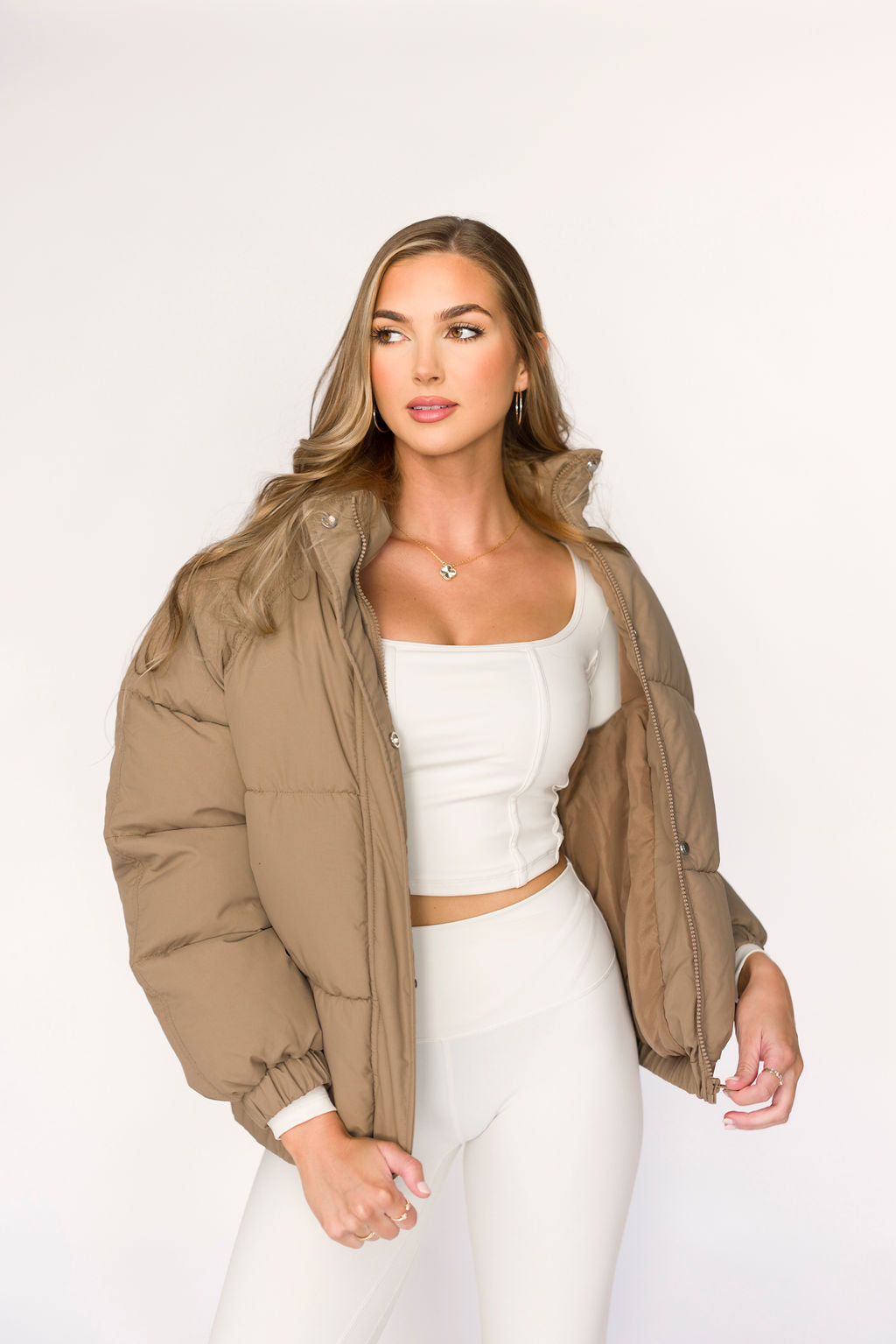 Jasmine Oversized Puffer Jacket in Khaki