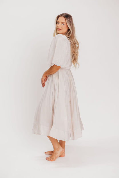 Courtney Puffed Sleeve Midi Dress with Belt in Natural