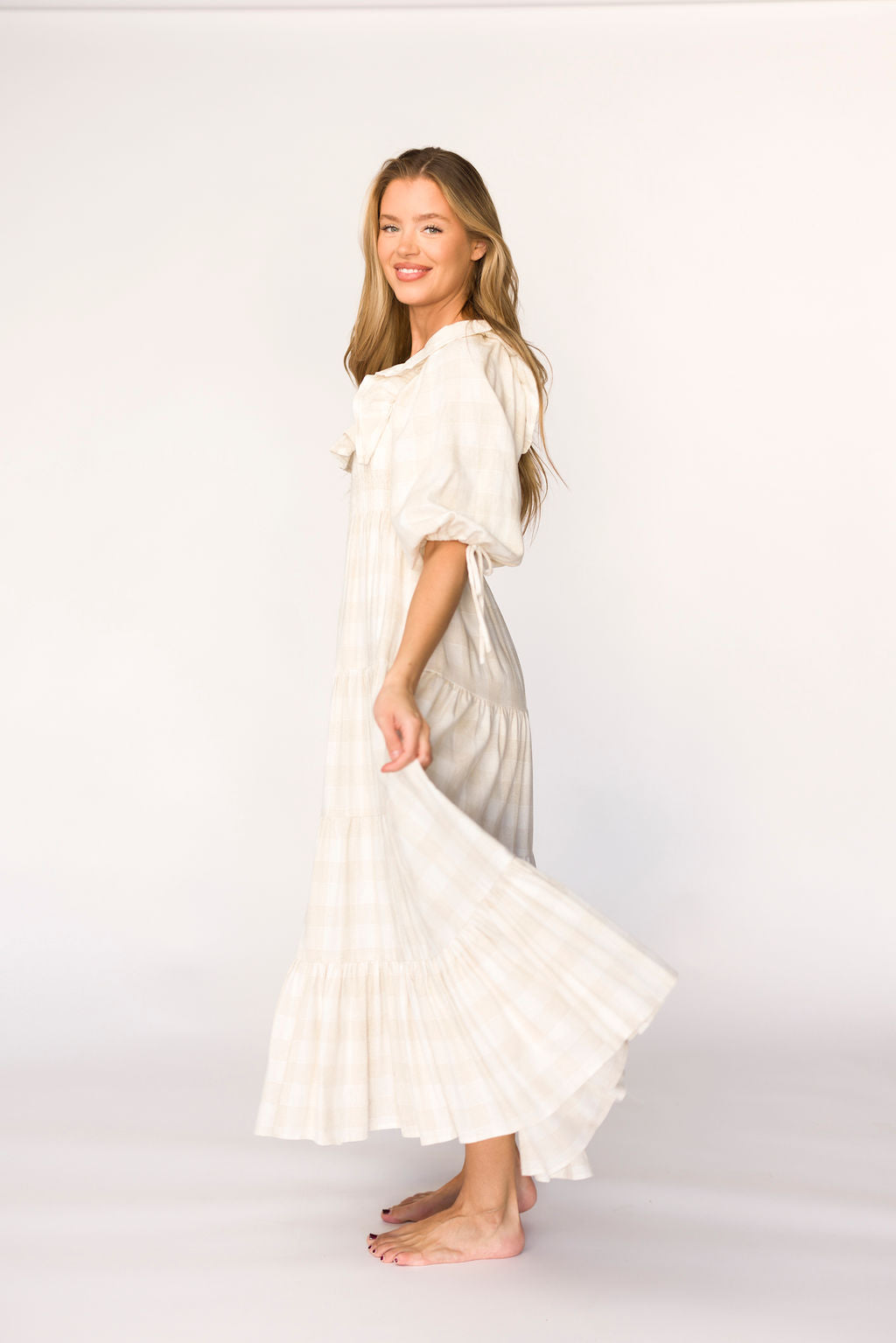 Clea Dress in Natural Plaid - Bump Friendly