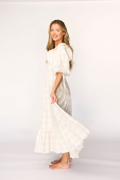 Clea Dress in Natural Plaid - Bump Friendly