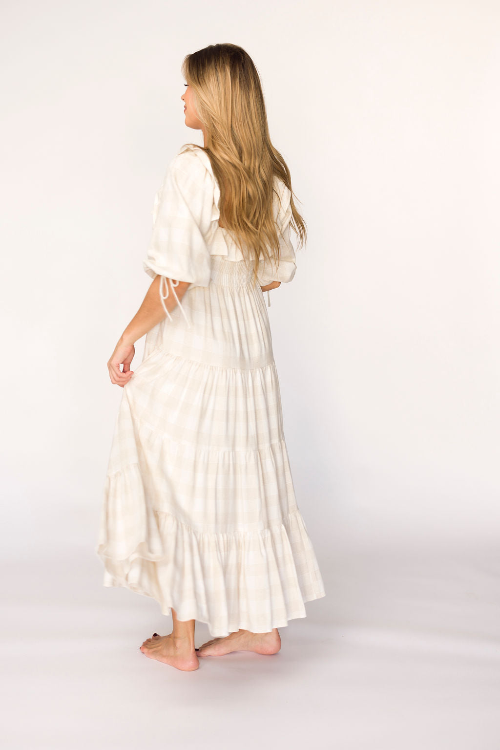Clea Dress in Natural Plaid - Bump Friendly