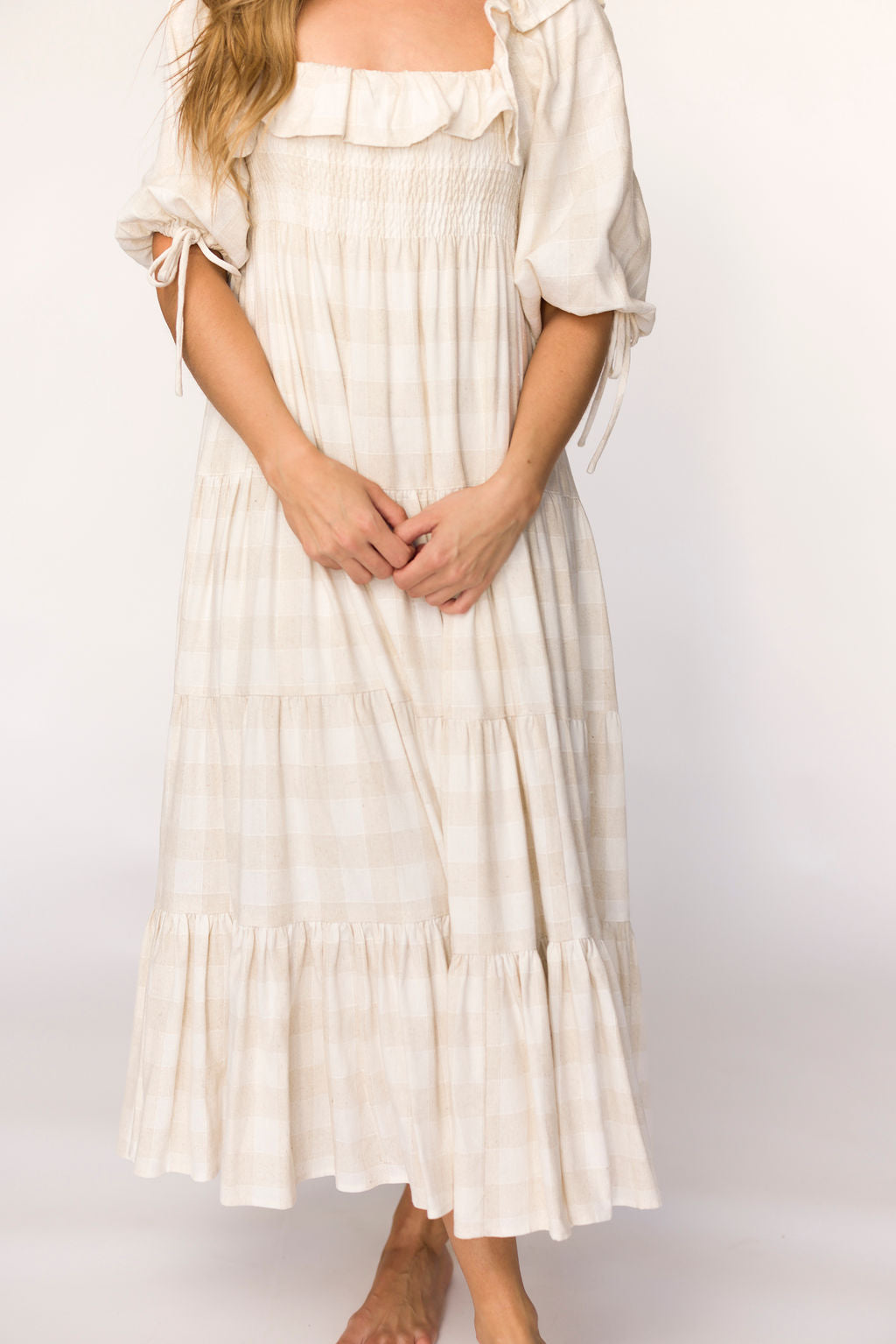 Clea Dress in Natural Plaid - Bump Friendly