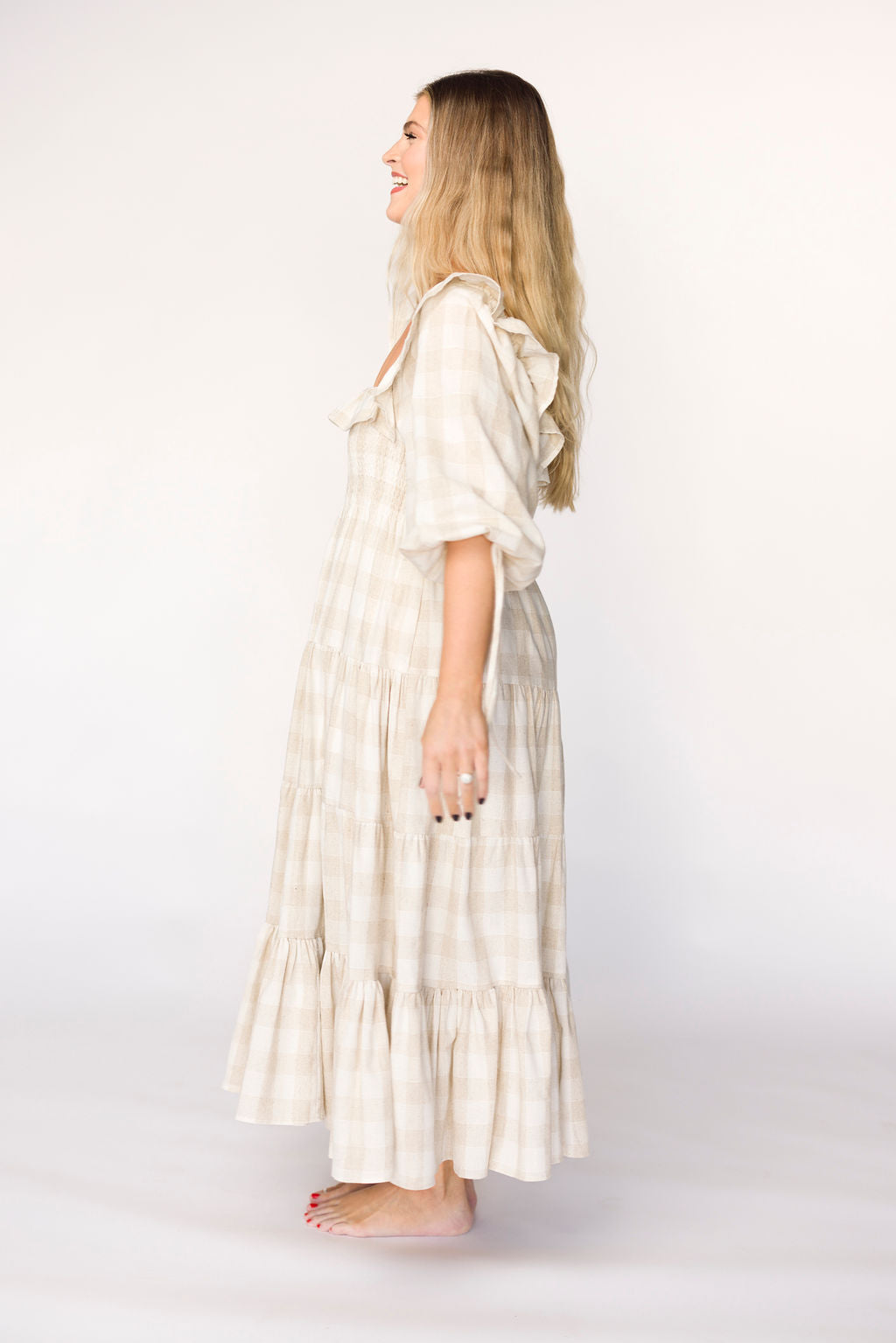Clea Dress in Natural Plaid - Bump Friendly