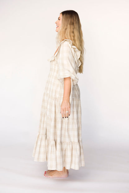 Clea Dress in Natural Plaid - Bump Friendly