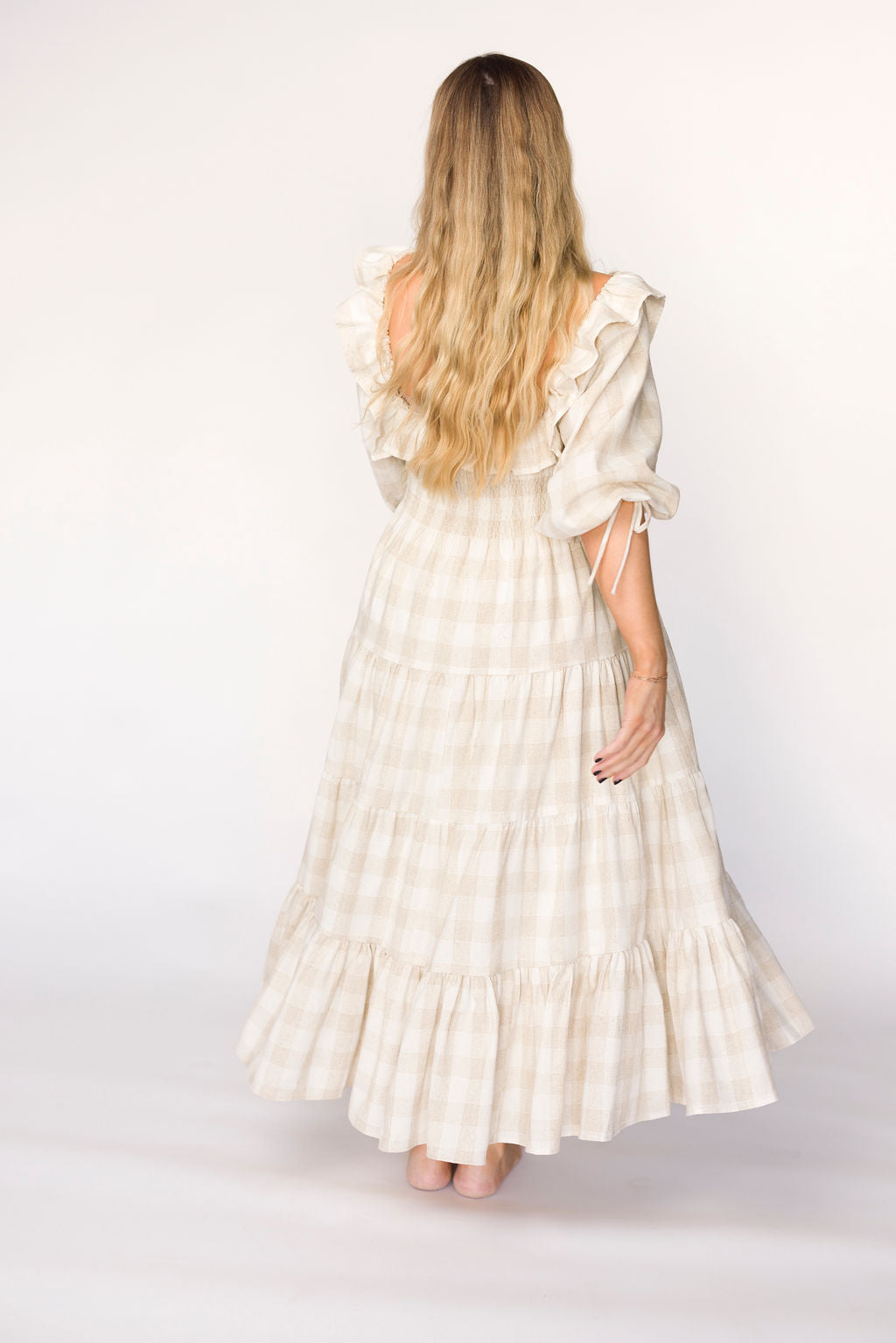 Clea Dress in Natural Plaid - Bump Friendly