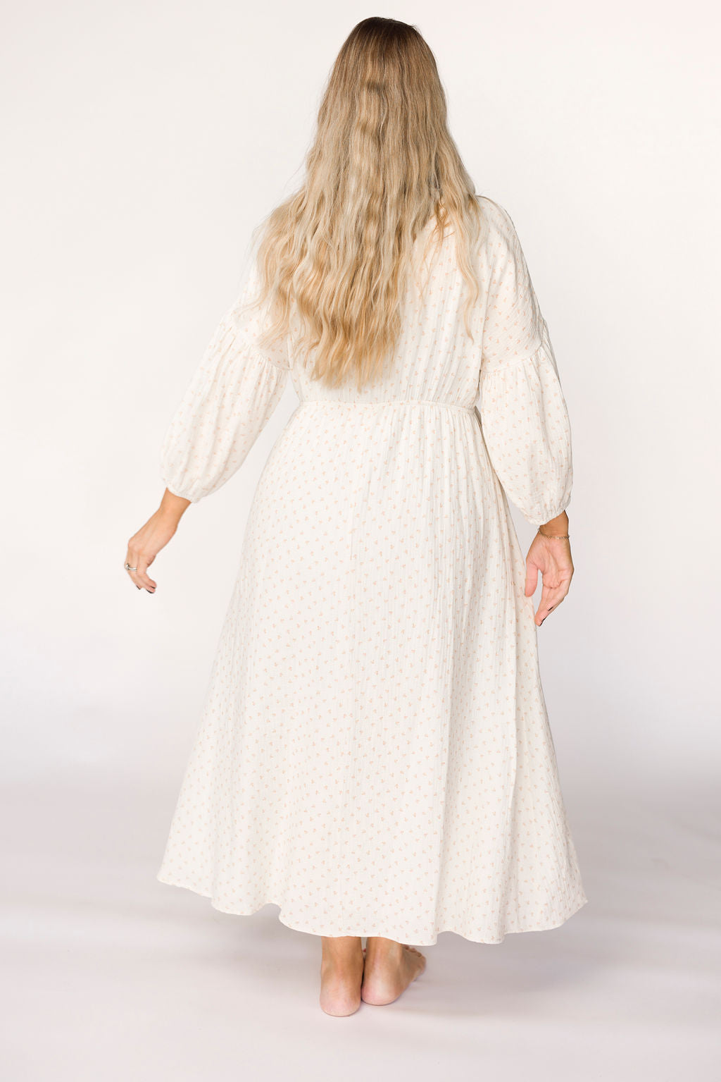 Hunter 100% Cotton Gauze Midi Dress in Natural/Brown Floral Bump Friendly (Fully Lined)