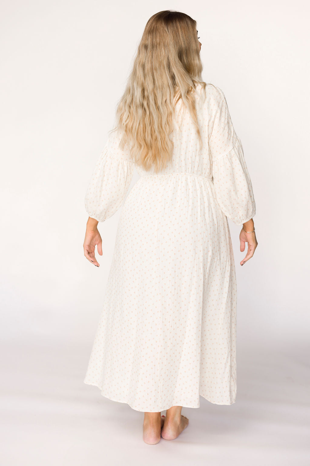 Hunter 100% Cotton Gauze Midi Dress in Natural/Brown Floral Bump Friendly (Fully Lined)