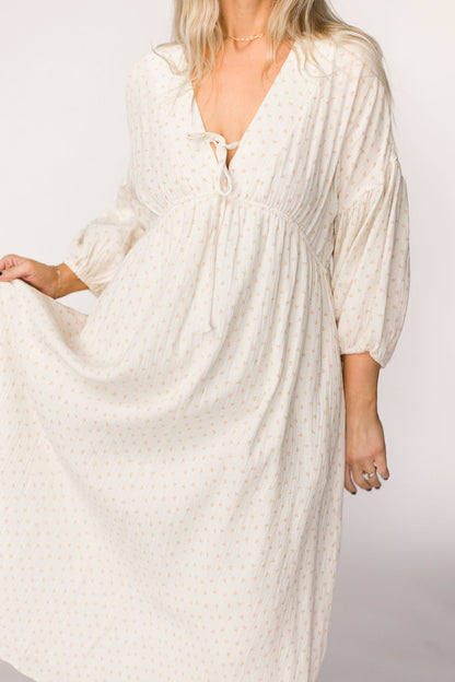 Hunter 100% Cotton Gauze Midi Dress in Natural/Brown Floral Bump Friendly (Fully Lined)