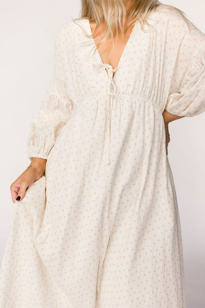 Hunter 100% Cotton Gauze Midi Dress in Natural/Brown Floral Bump Friendly (Fully Lined)