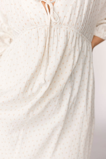 Hunter 100% Cotton Gauze Midi Dress in Natural/Brown Floral Bump Friendly (Fully Lined)