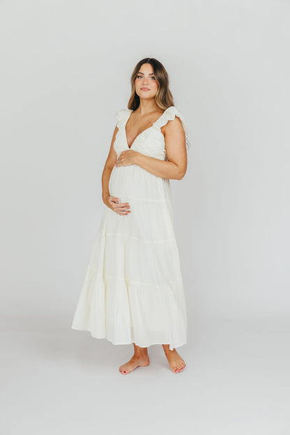 Katy Pleated Bodice Maxi Dress in Cream - Bump Friendly - Restocking End of Sept