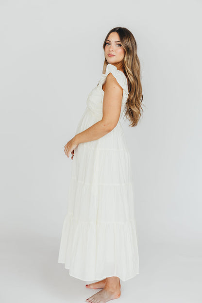 Katy Pleated Bodice Maxi Dress in Cream - Bump Friendly - Restocking End of Sept
