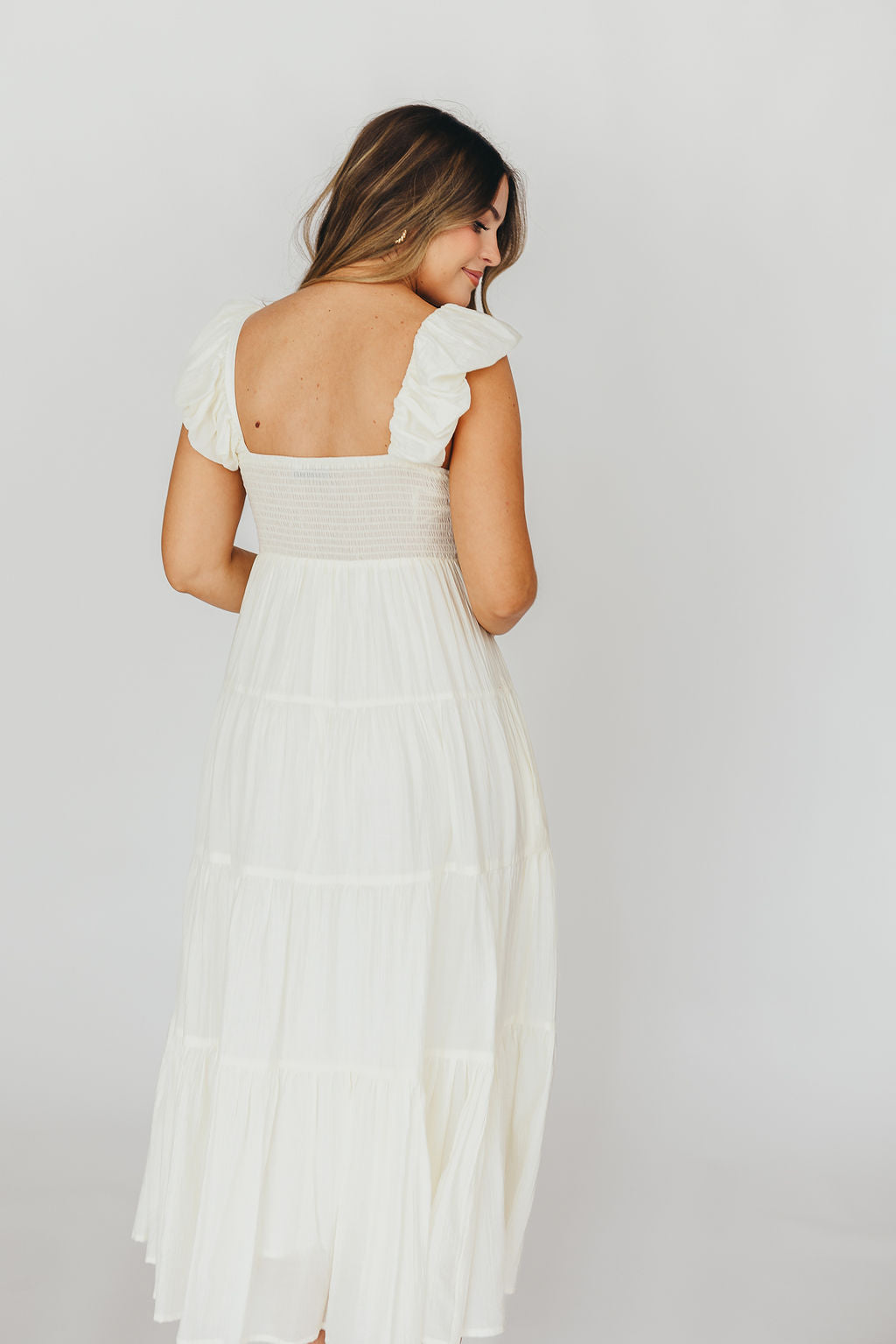 Katy Pleated Bodice Maxi Dress in Cream - Bump Friendly - Restocking End of Sept