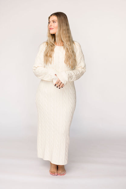 Winslet Cable Knit Maxi Dress in Cream (Almost Sold Out)