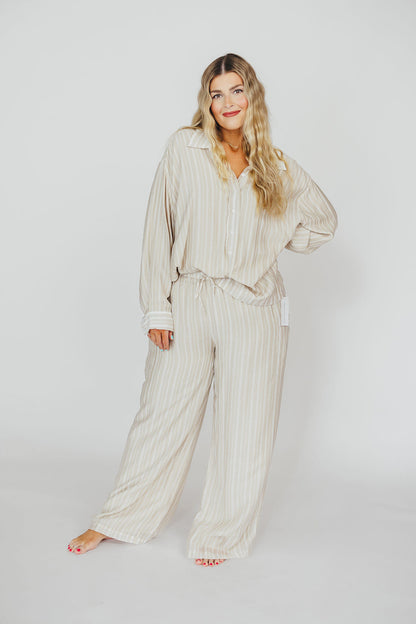 Sloane Striped Button-Down Shirt and Pants Set in Natural - Nursing Friendly