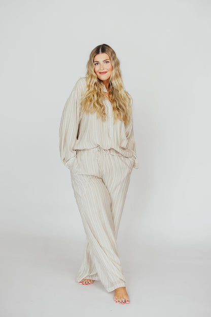 Sloane Striped Button-Down Shirt and Pants Set in Natural - Nursing Friendly
