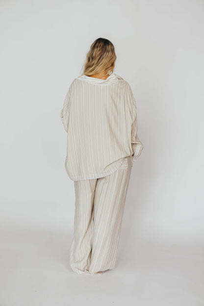 Sloane Striped Button-Down Shirt and Pants Set in Natural - Nursing Friendly