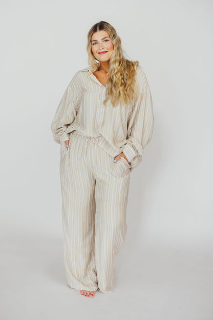 Sloane Striped Button-Down Shirt and Pants Set in Natural - Nursing Friendly