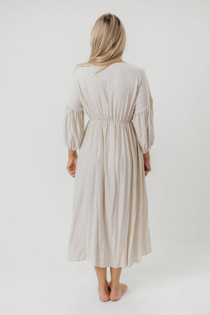 Hunter Linen-Blend Midi Dress in Greige - Bump Friendly *9/22 PRE-ORDER*