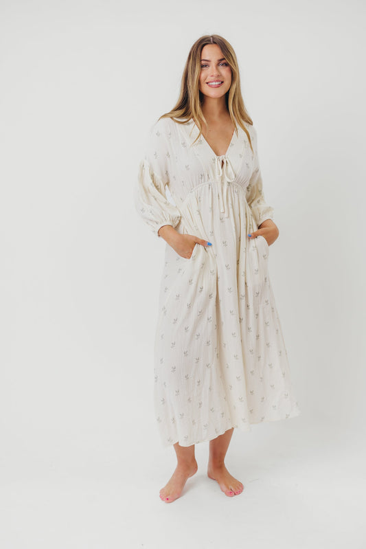 Hunter Midi Dress in Soy/Sage Foliage
