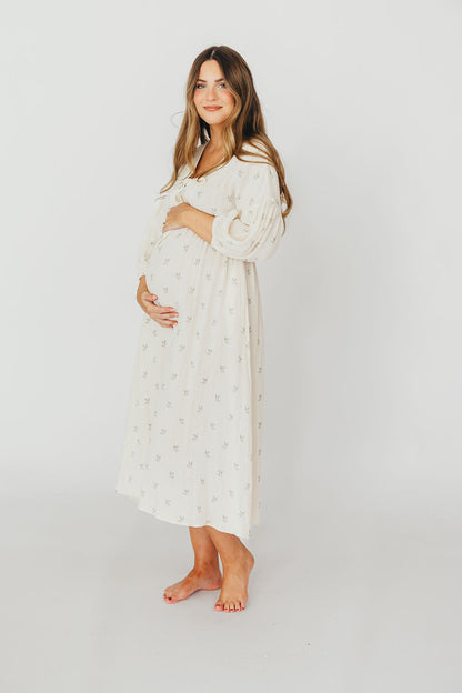 Hunter Midi Dress in Soy/Sage Foliage