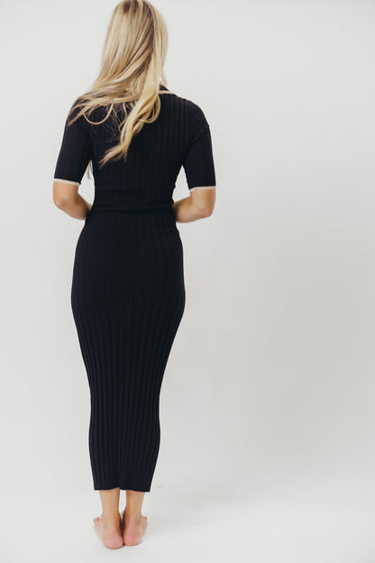 Addie Ribbed Button-Down Maxi Dress in Black - Nursing and Bump Friendly