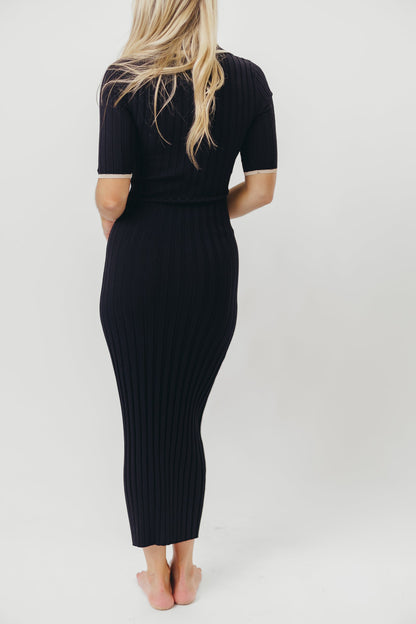 Addie Ribbed Button-Down Maxi Dress in Black - Nursing and Bump Friendly