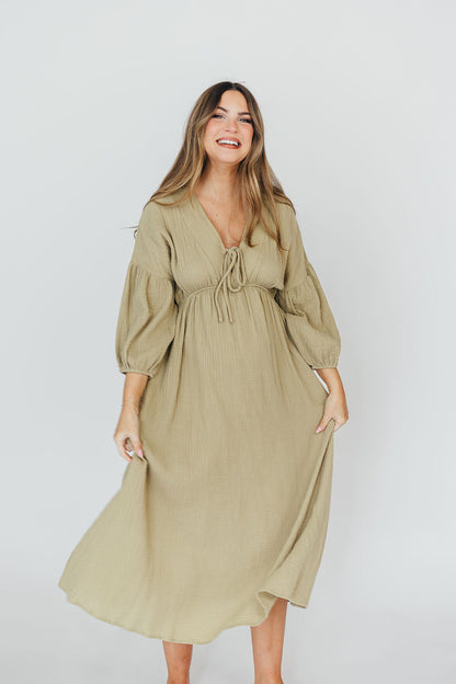 Hunter 100% Cotton Gauze Midi Dress in Thyme - Bump Friendly and Inclusive Sizing *9/22 PRE-ORDER*
