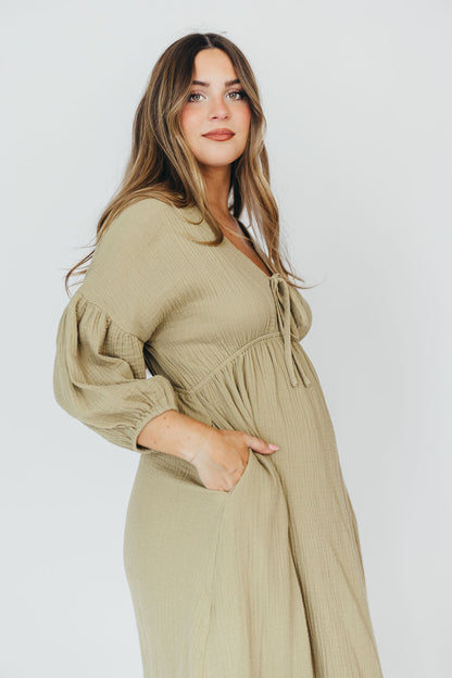 Hunter 100% Cotton Gauze Midi Dress in Thyme - Bump Friendly and Inclusive Sizing *9/22 PRE-ORDER*
