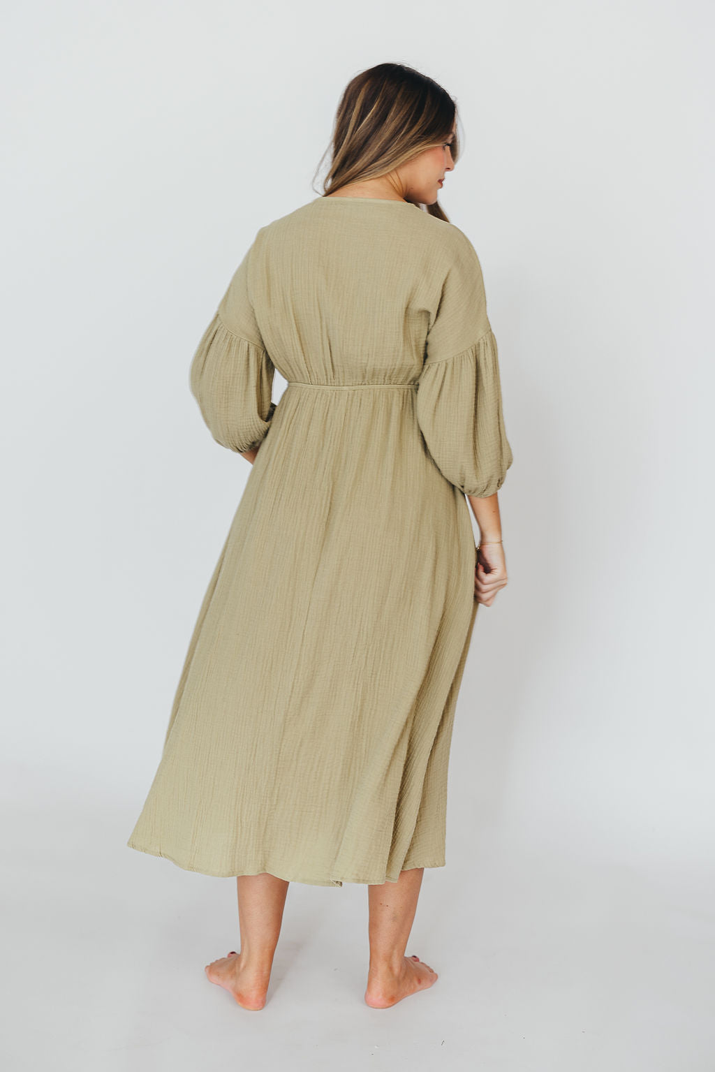 Hunter 100% Cotton Gauze Midi Dress in Thyme - Bump Friendly and Inclusive Sizing *9/22 PRE-ORDER*