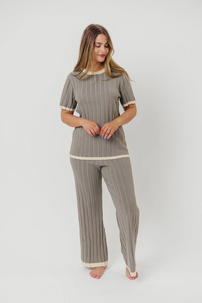 Adele Ribbed Knit Top and Pants Set in Dusty Olive