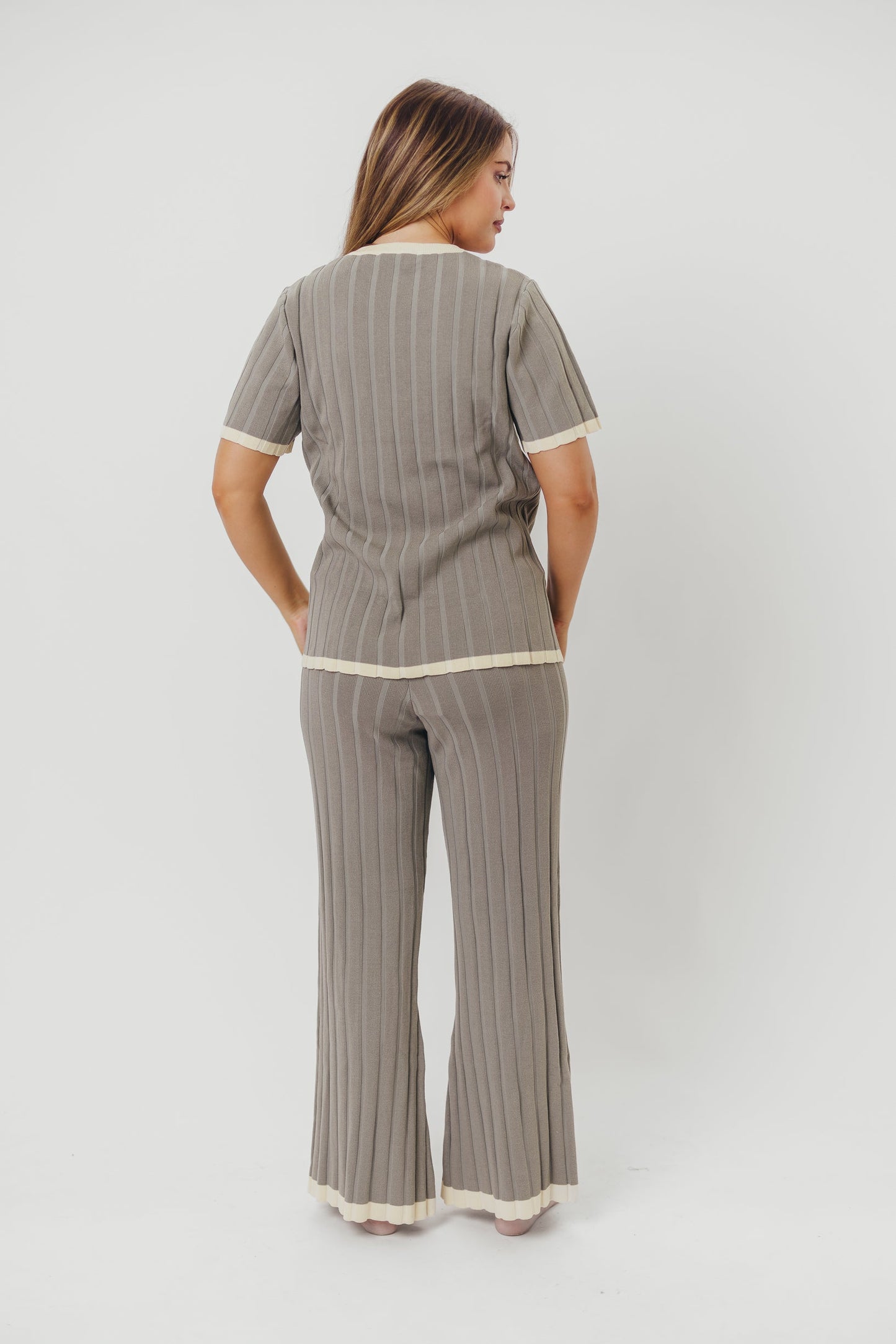 Adele Ribbed Knit Top and Pants Set in Dusty Olive