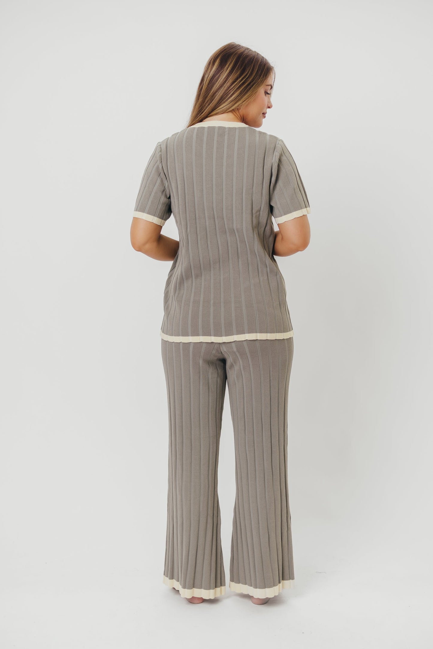 Adele Ribbed Knit Top and Pants Set in Dusty Olive