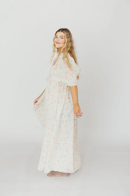 Mona Maxi Dress with Smocking in Ivory Floral - Bump Friendly & Inclusive Sizing (S-2XL)