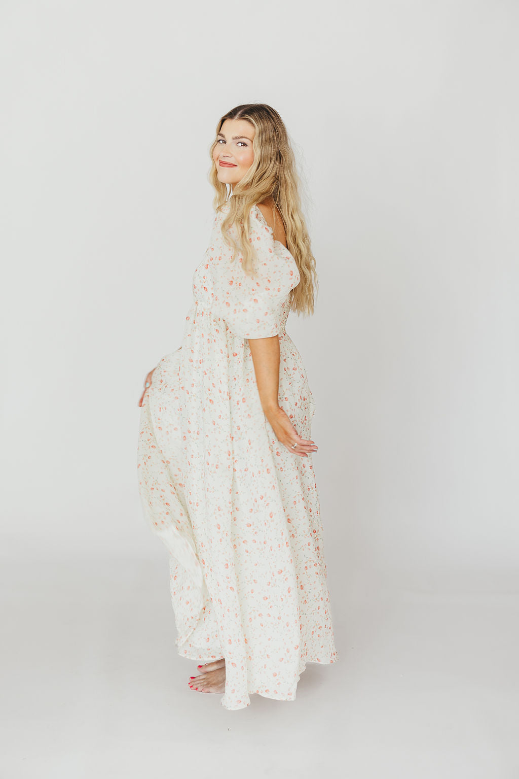 Mona Maxi Dress with Smocking in Ivory Floral - Bump Friendly & Inclusive Sizing (S-2XL)