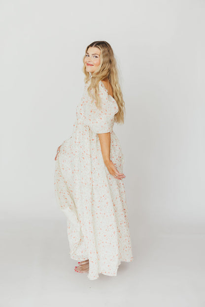 Mona Maxi Dress with Smocking in Ivory Floral - Bump Friendly & Inclusive Sizing (S-2XL)