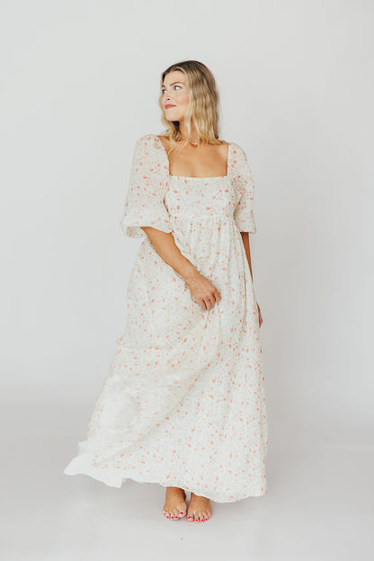Mona Maxi Dress with Smocking in Ivory Floral - Bump Friendly & Inclusive Sizing (S-2XL)