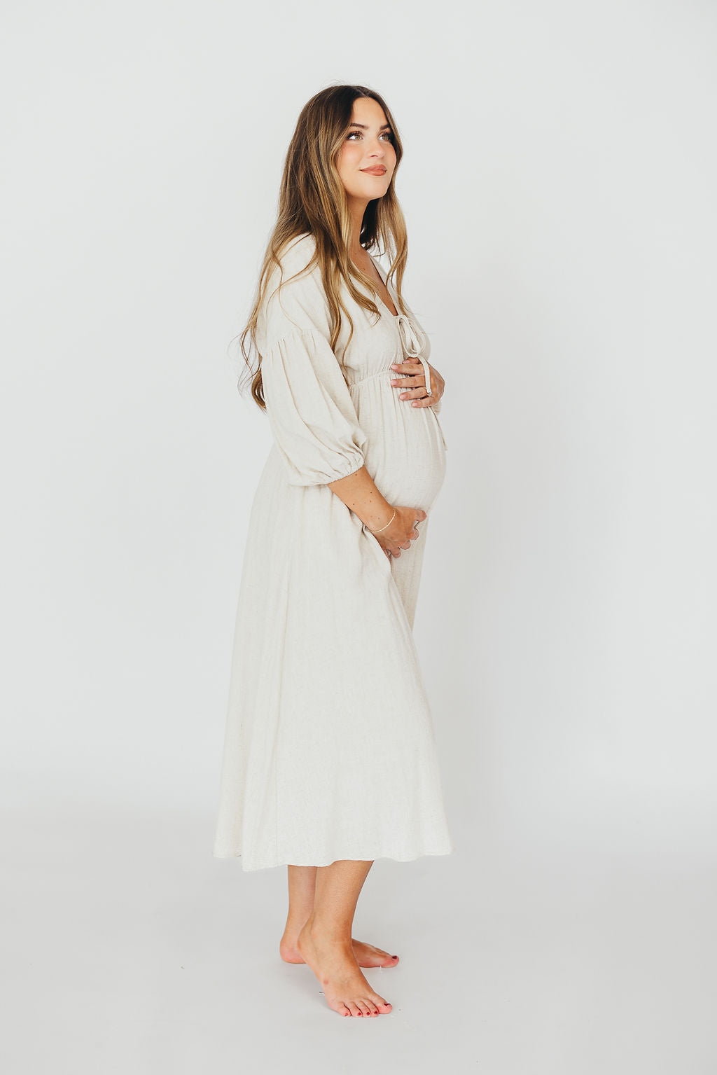 Hunter 100% Cotton Gauze Midi Dress in Soy - Bump Friendly *9/22 PRE-ORDER*