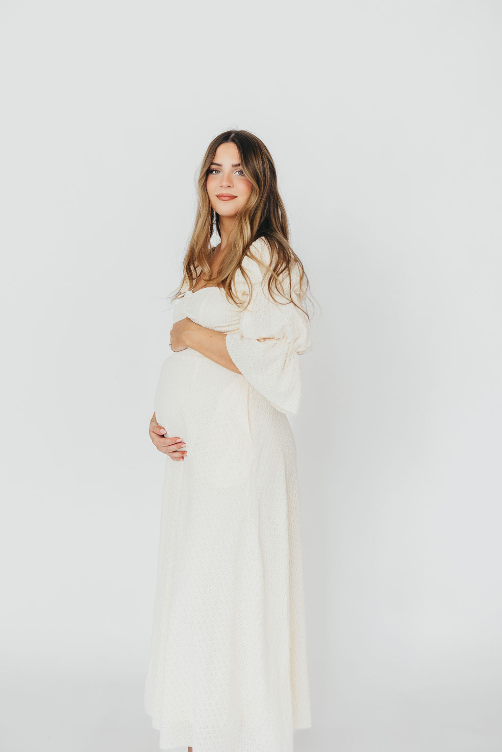 Corrine Tiered Sleeve Maxi Dress in Ivory Cream