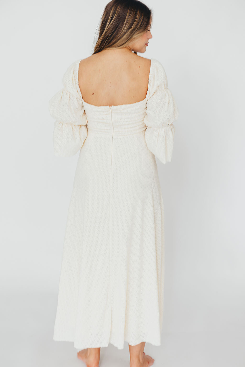Corrine Tiered Sleeve Maxi Dress in Ivory Cream