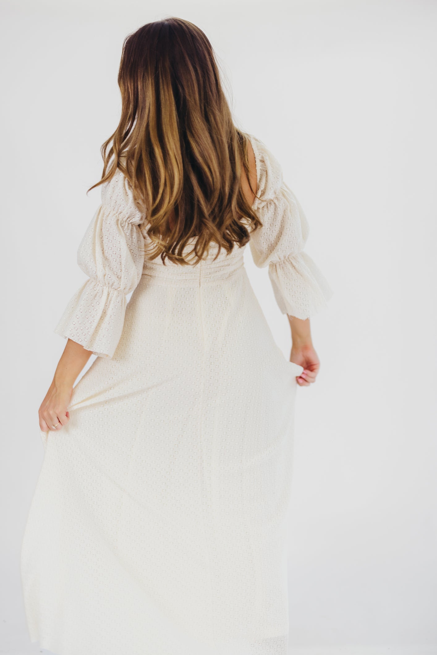 Corrine Tiered Sleeve Maxi Dress in Ivory Cream