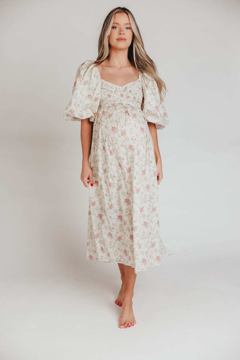 Harlow Maxi Dress in Off-White Floral - Bump Friendly & Inclusive Sizing (S-3XL)