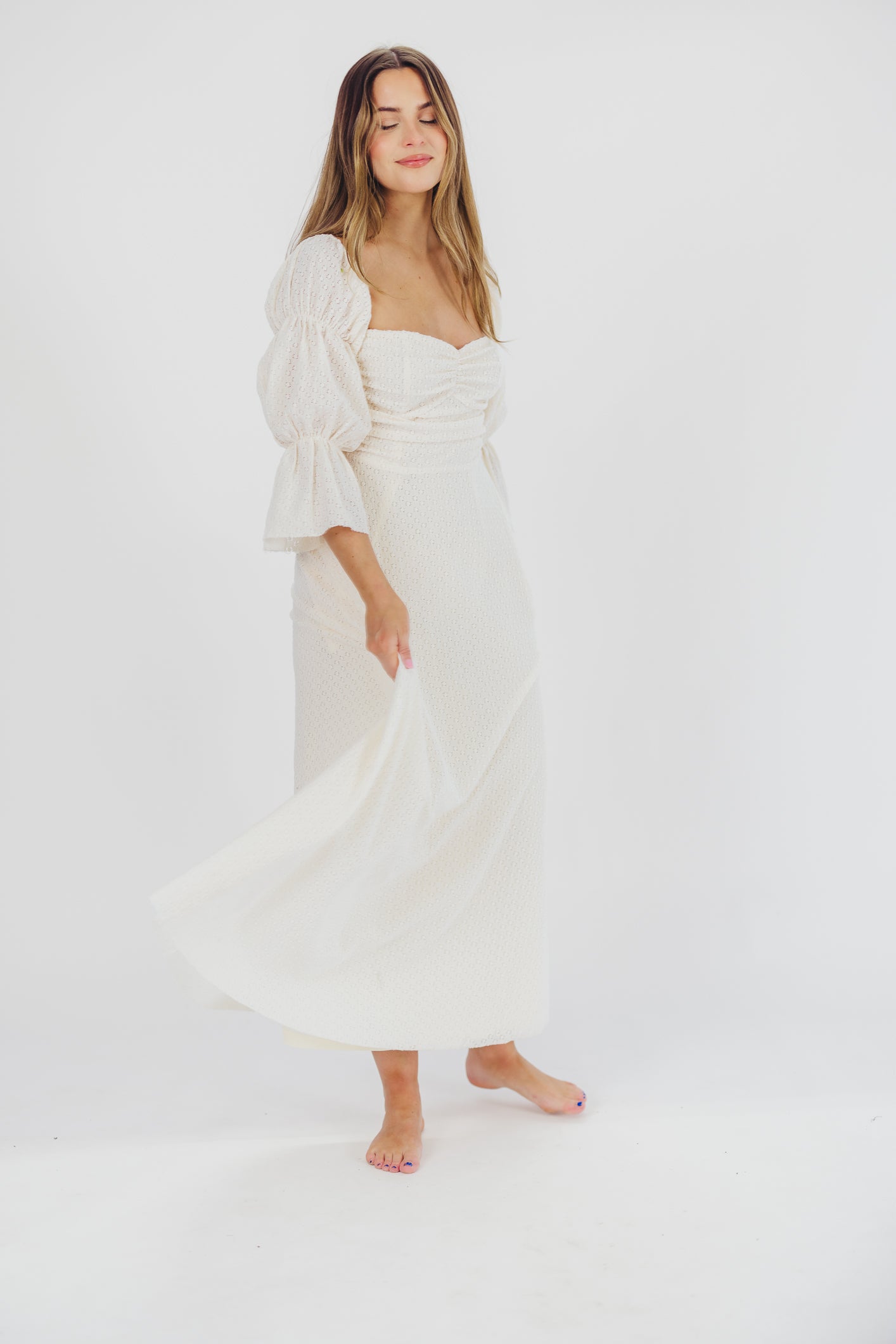 Corrine Tiered Sleeve Maxi Dress in Ivory Cream