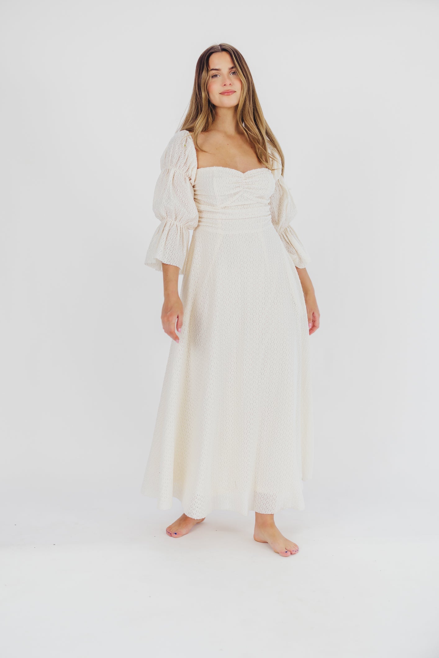 Corrine Tiered Sleeve Maxi Dress in Ivory Cream