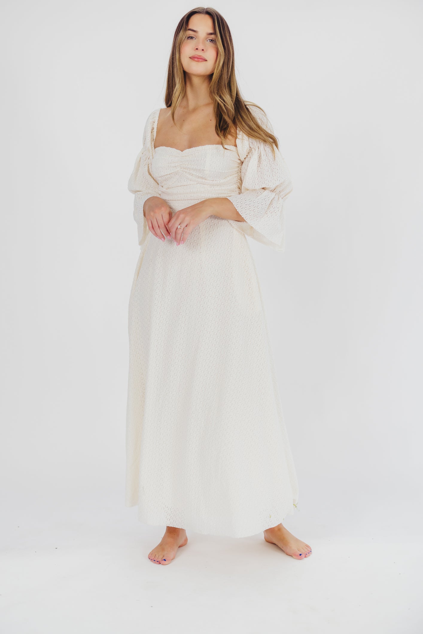 Corrine Tiered Sleeve Maxi Dress in Ivory Cream